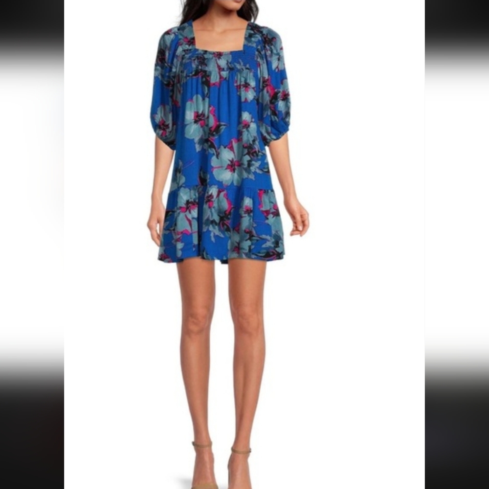 Band of the Free Lapis Blue Tropical Floral Mini Dress